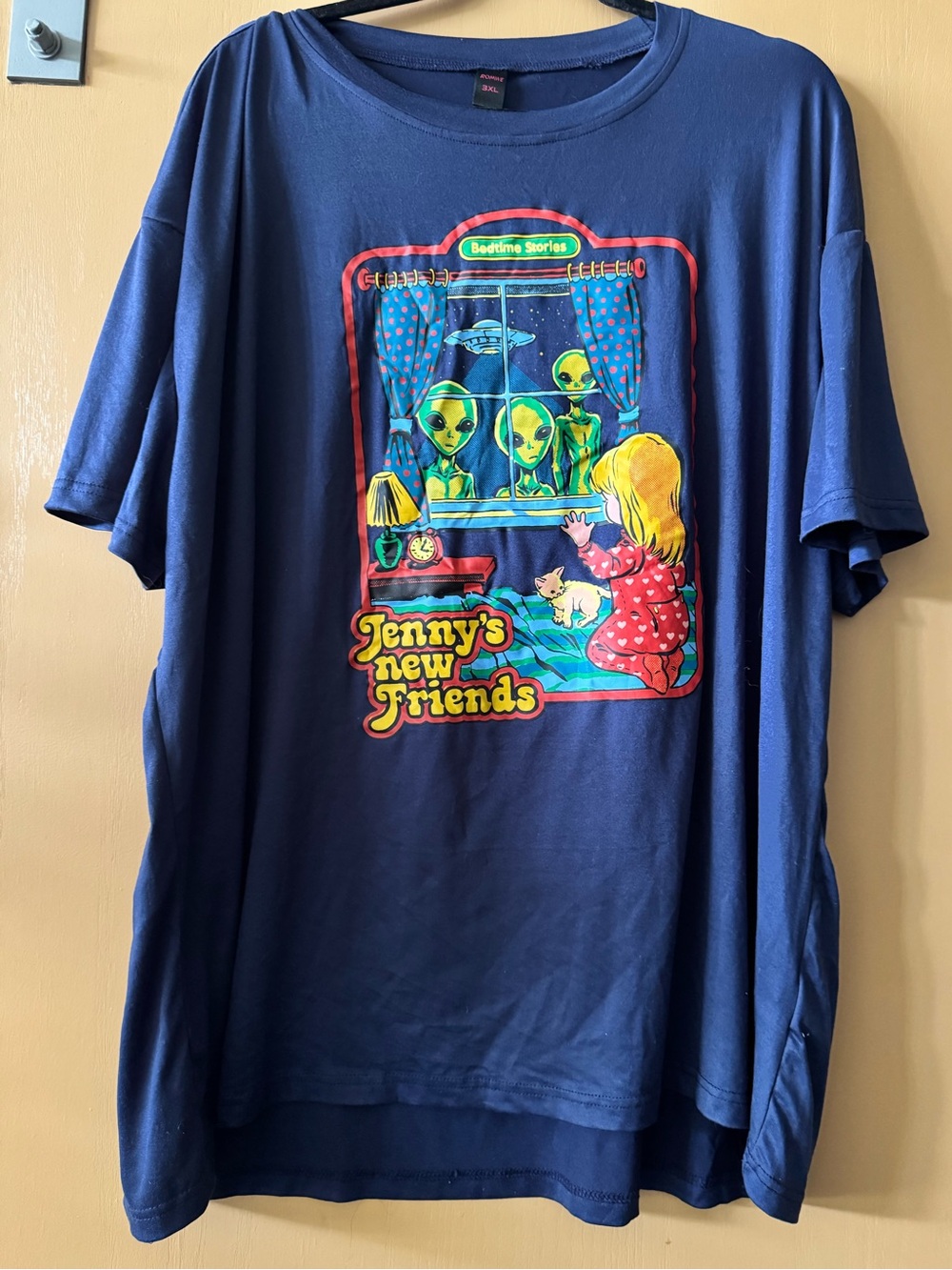 Jenny’s New Friends Aliens Unisex Oversized Navy Graphic Tee Quick Dri XXXL